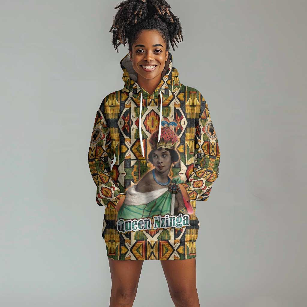 Queen Nzinga Hoodie Dress Mbandi Traditional Regal Portrait Empowerment Quote African Female Leadership - African Pride