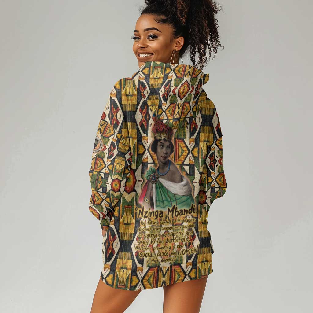 Queen Nzinga Hoodie Dress Mbandi Traditional Regal Portrait Empowerment Quote African Female Leadership - African Pride