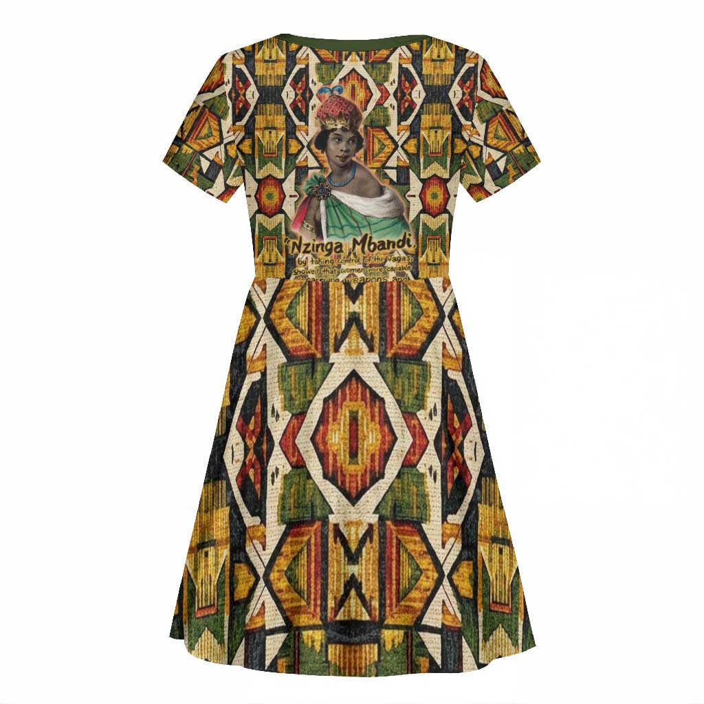 Queen Nzinga Kid Short Sleeve Dress Mbandi Traditional Regal Portrait Empowerment Quote African Female Leadership - African Pride