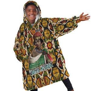 Queen Nzinga Kid Wearable Blanket Hoodie Mbandi Traditional Regal Portrait Empowerment Quote African Female Leadership - African Pride