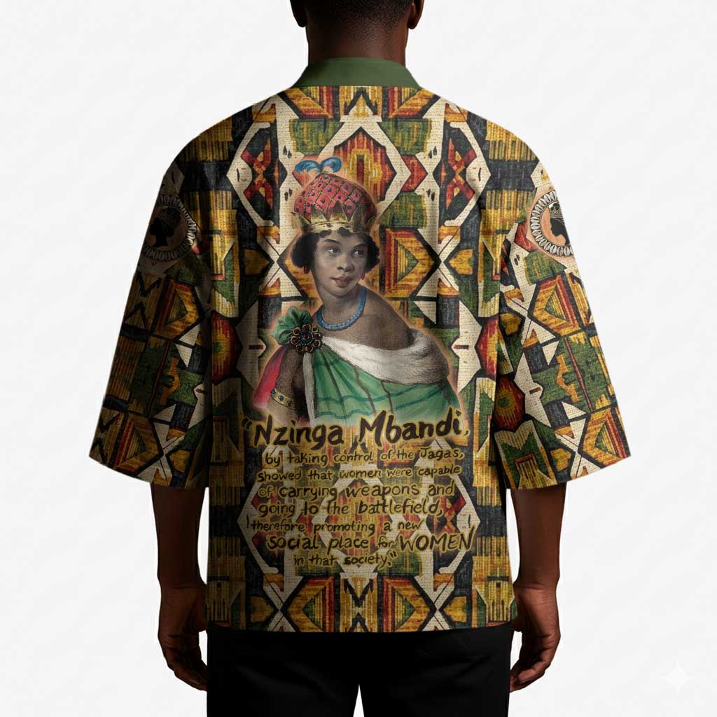 Queen Nzinga Kimono Mbandi Traditional Regal Portrait Empowerment Quote African Female Leadership - African Pride