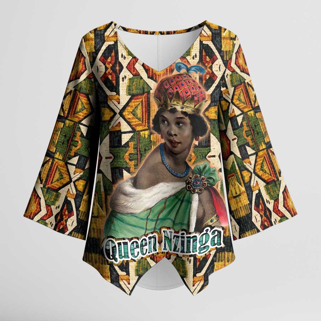 Queen Nzinga Kimono Sleeve Blouse Mbandi Traditional Regal Portrait Empowerment Quote African Female Leadership - African Pride
