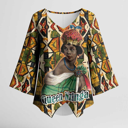 Queen Nzinga Kimono Sleeve Blouse Mbandi Traditional Regal Portrait Empowerment Quote African Female Leadership - African Pride