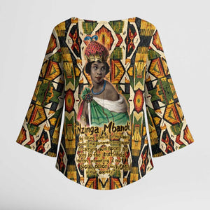 Queen Nzinga Kimono Sleeve Blouse Mbandi Traditional Regal Portrait Empowerment Quote African Female Leadership - African Pride