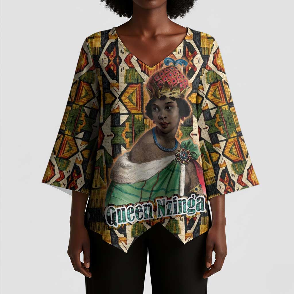 Queen Nzinga Kimono Sleeve Blouse Mbandi Traditional Regal Portrait Empowerment Quote African Female Leadership - African Pride