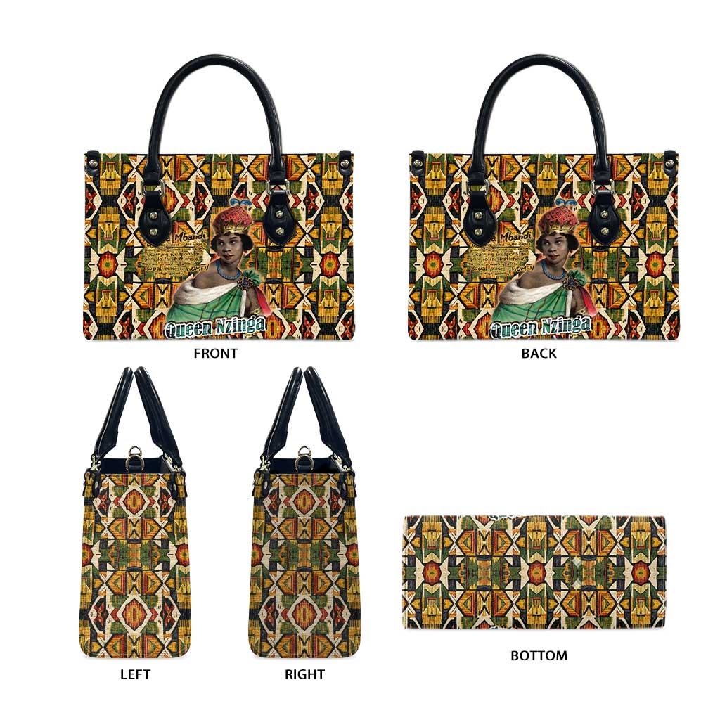 Queen Nzinga Leather Bag Mbandi Traditional Regal Portrait Empowerment Quote African Female Leadership - African Pride