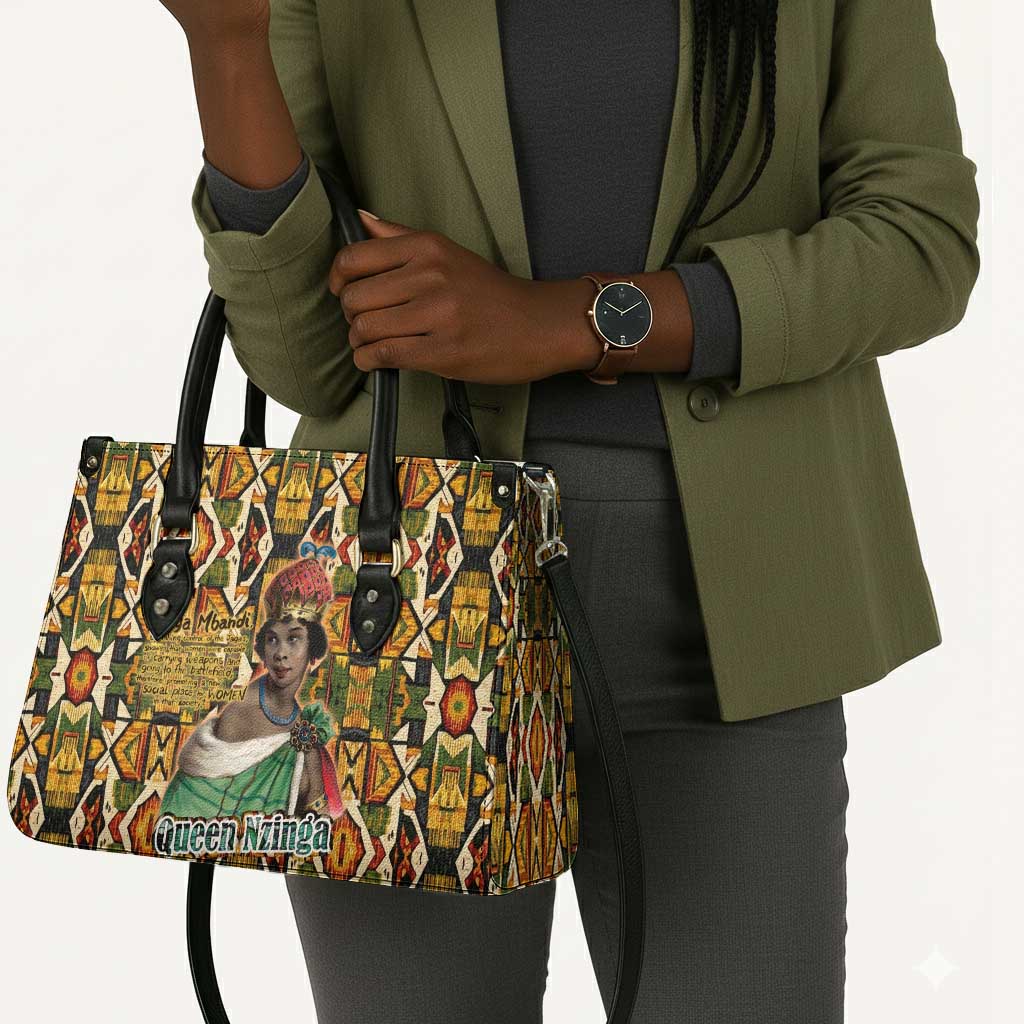 Queen Nzinga Leather Bag Mbandi Traditional Regal Portrait Empowerment Quote African Female Leadership - African Pride