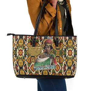 Queen Nzinga Leather Tote Bag Mbandi Traditional Regal Portrait Empowerment Quote African Female Leadership - African Pride