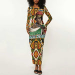 Queen Nzinga Long Sleeve Bodycon Dress Mbandi Traditional Regal Portrait Empowerment Quote African Female Leadership - African Pride