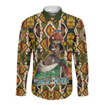 Queen Nzinga Long Sleeve Button Shirt Mbandi Traditional Regal Portrait Empowerment Quote African Female Leadership - African Pride
