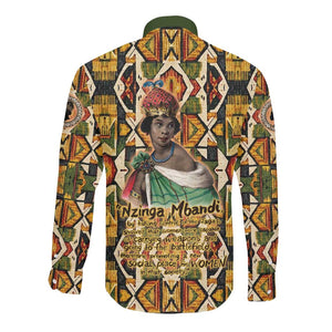 Queen Nzinga Long Sleeve Button Shirt Mbandi Traditional Regal Portrait Empowerment Quote African Female Leadership - African Pride