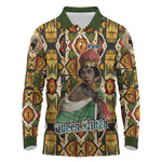 Queen Nzinga Long Sleeve Polo Shirt Mbandi Traditional Regal Portrait Empowerment Quote African Female Leadership - African Pride
