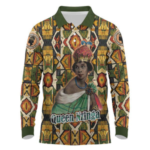 Queen Nzinga Long Sleeve Polo Shirt Mbandi Traditional Regal Portrait Empowerment Quote African Female Leadership - African Pride