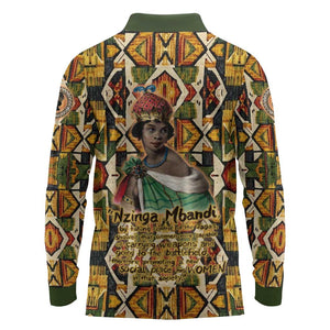 Queen Nzinga Long Sleeve Polo Shirt Mbandi Traditional Regal Portrait Empowerment Quote African Female Leadership - African Pride