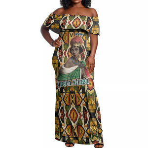 Queen Nzinga Off Shoulder Maxi Dress Mbandi Traditional Regal Portrait Empowerment Quote African Female Leadership - African Pride