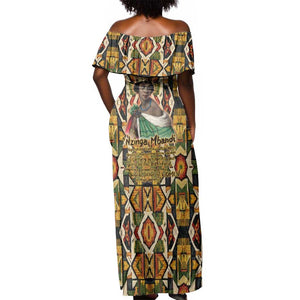 Queen Nzinga Off Shoulder Maxi Dress Mbandi Traditional Regal Portrait Empowerment Quote African Female Leadership - African Pride