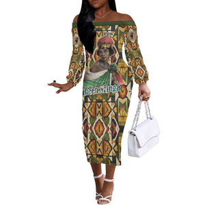 Queen Nzinga Off The Shoulder Long Sleeve Dress Mbandi Traditional Regal Portrait Empowerment Quote African Female Leadership - African Pride