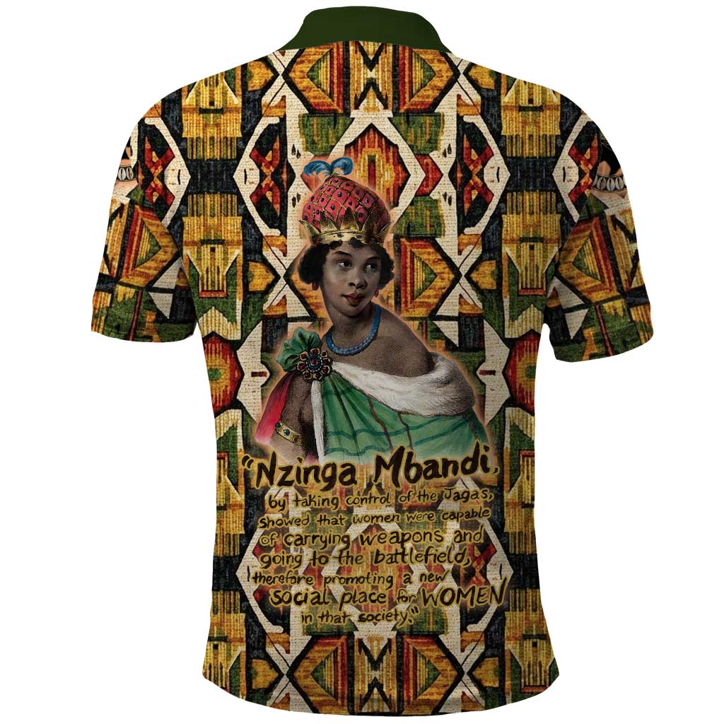 Queen Nzinga Polo Shirt Mbandi Traditional Regal Portrait Empowerment Quote African Female Leadership - African Pride