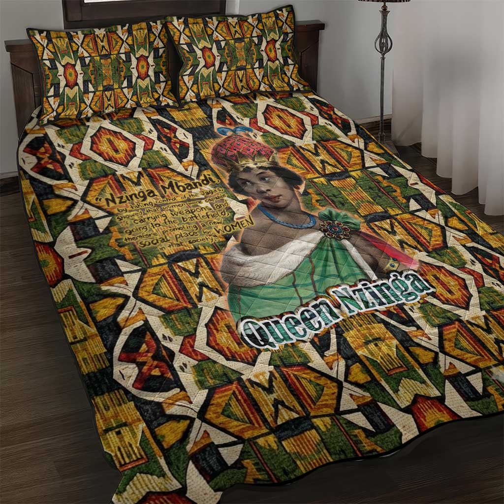 Queen Nzinga Quilt Bed Set Mbandi Traditional Regal Portrait Empowerment Quote African Female Leadership - African Pride
