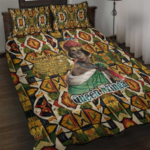 Queen Nzinga Quilt Bed Set Mbandi Traditional Regal Portrait Empowerment Quote African Female Leadership - African Pride