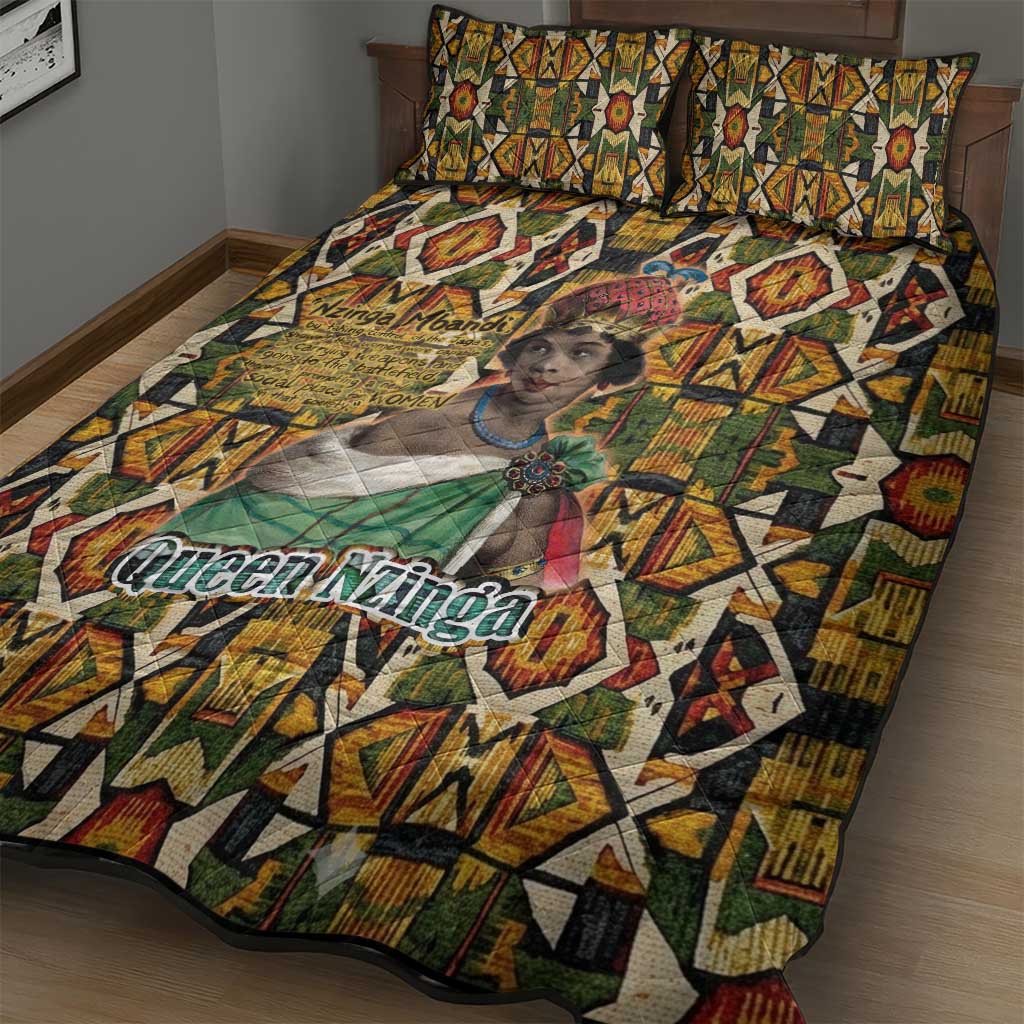 Queen Nzinga Quilt Bed Set Mbandi Traditional Regal Portrait Empowerment Quote African Female Leadership - African Pride
