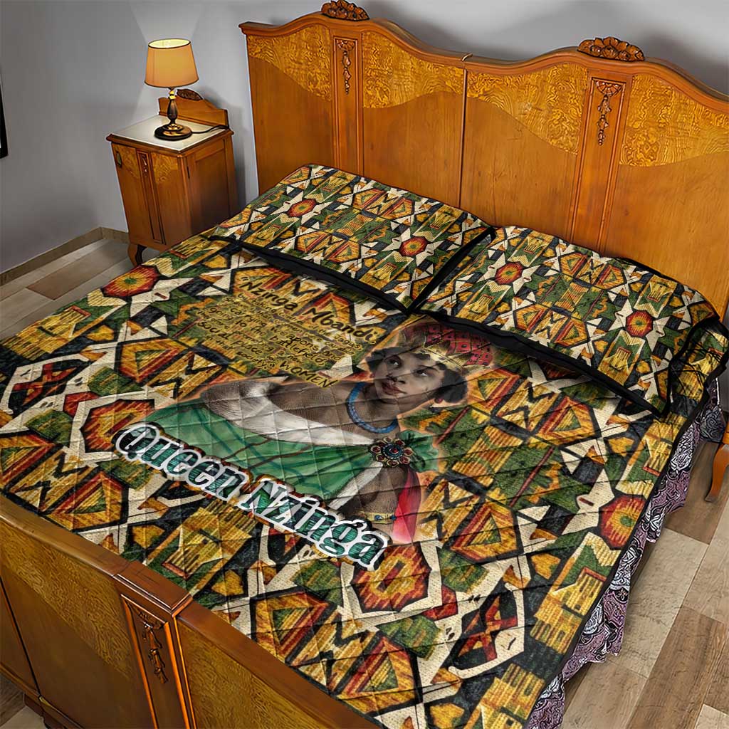Queen Nzinga Quilt Bed Set Mbandi Traditional Regal Portrait Empowerment Quote African Female Leadership - African Pride