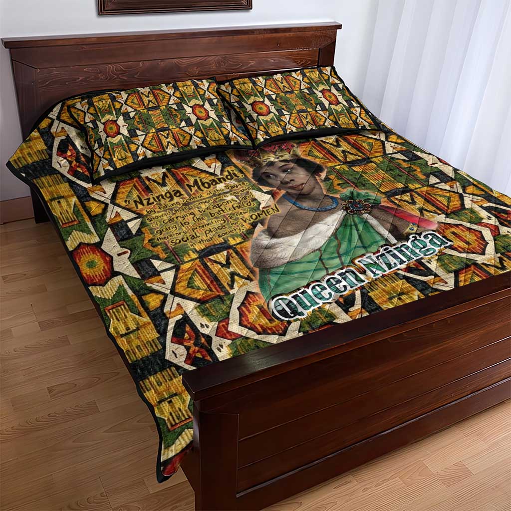 Queen Nzinga Quilt Bed Set Mbandi Traditional Regal Portrait Empowerment Quote African Female Leadership - African Pride