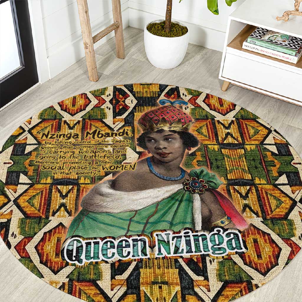 Queen Nzinga Round Carpet Mbandi Traditional Regal Portrait Empowerment Quote African Female Leadership - African Pride