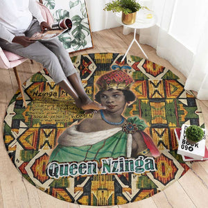 Queen Nzinga Round Carpet Mbandi Traditional Regal Portrait Empowerment Quote African Female Leadership - African Pride