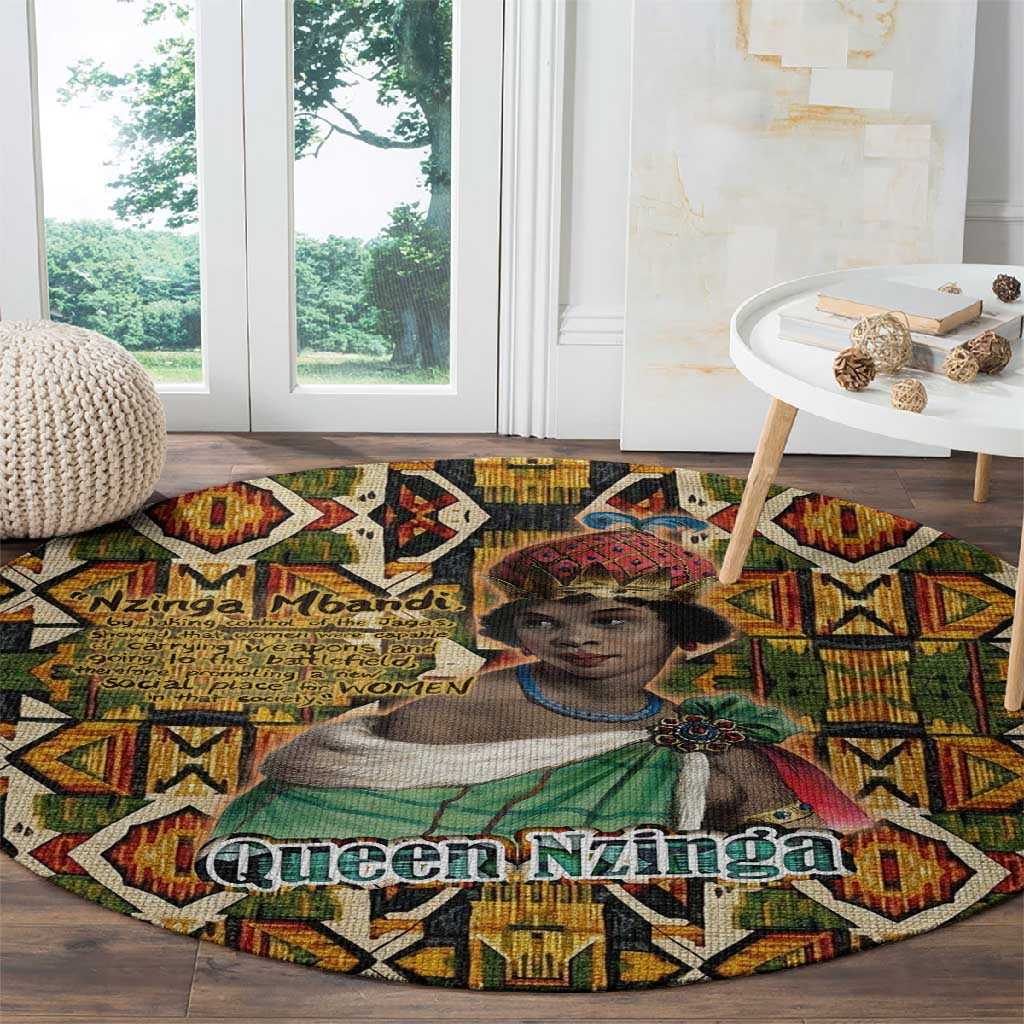 Queen Nzinga Round Carpet Mbandi Traditional Regal Portrait Empowerment Quote African Female Leadership - African Pride