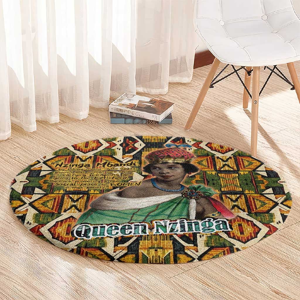 Queen Nzinga Round Carpet Mbandi Traditional Regal Portrait Empowerment Quote African Female Leadership - African Pride