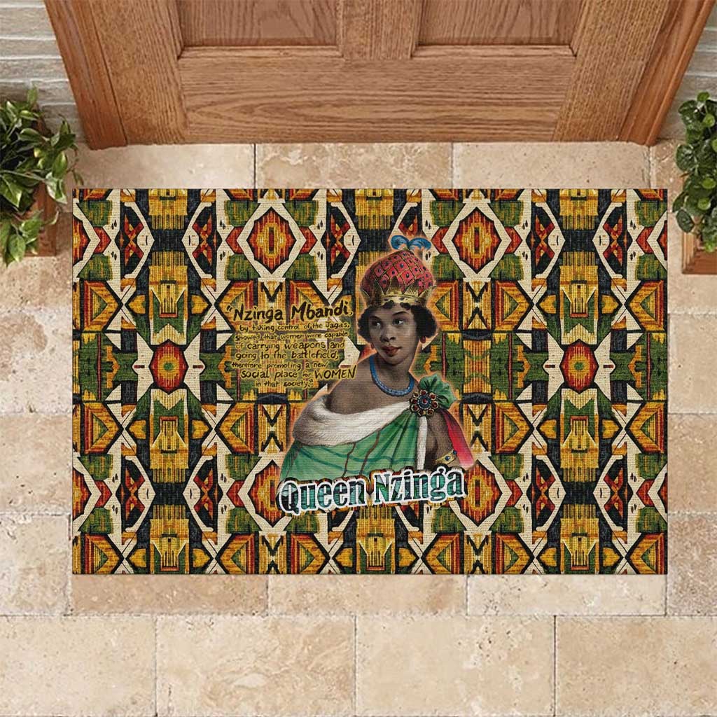 Queen Nzinga Rubber Doormat Mbandi Traditional Regal Portrait Empowerment Quote African Female Leadership - African Pride
