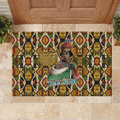 Queen Nzinga Rubber Doormat Mbandi Traditional Regal Portrait Empowerment Quote African Female Leadership - African Pride