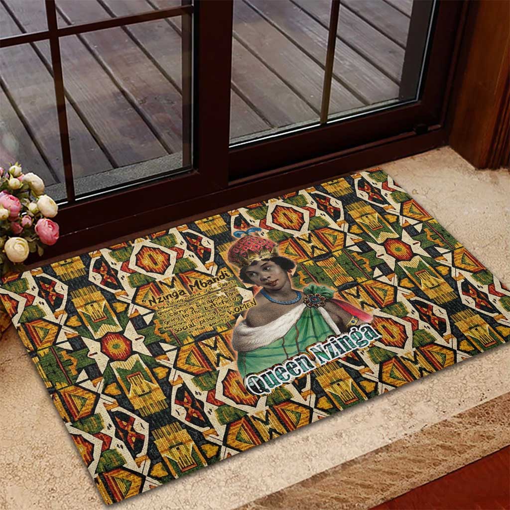 Queen Nzinga Rubber Doormat Mbandi Traditional Regal Portrait Empowerment Quote African Female Leadership - African Pride