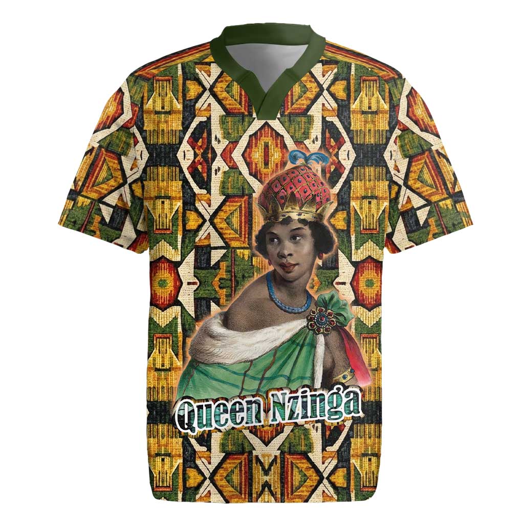 Queen Nzinga Rugby Jersey Mbandi Traditional Regal Portrait Empowerment Quote African Female Leadership - African Pride