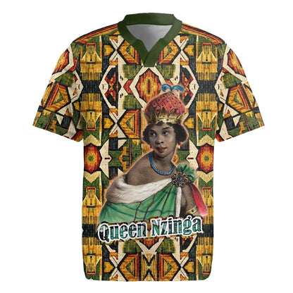 Queen Nzinga Rugby Jersey Mbandi Traditional Regal Portrait Empowerment Quote African Female Leadership - African Pride