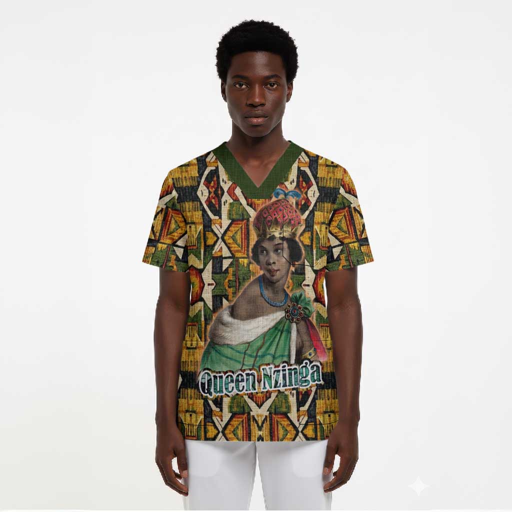 Queen Nzinga Scrub Top Mbandi Traditional Regal Portrait Empowerment Quote African Female Leadership - African Pride