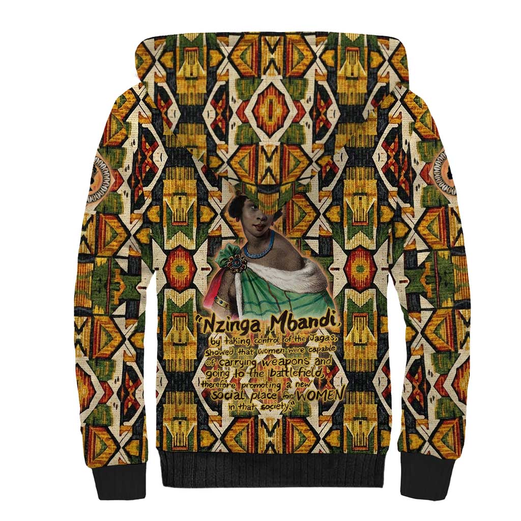 Queen Nzinga Sherpa Hoodie Mbandi Traditional Regal Portrait Empowerment Quote African Female Leadership - African Pride