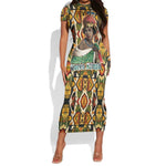 Queen Nzinga Short Sleeve Bodycon Dress Mbandi Traditional Regal Portrait Empowerment Quote African Female Leadership - African Pride