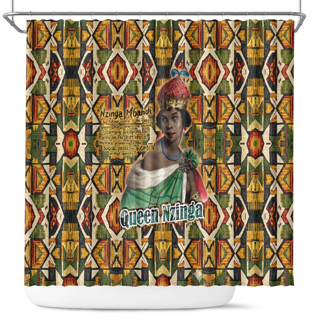 Queen Nzinga Shower Curtain Mbandi Traditional Regal Portrait Empowerment Quote African Female Leadership - African Pride