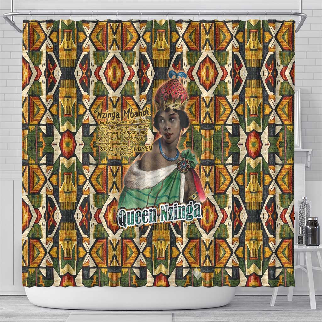 Queen Nzinga Shower Curtain Mbandi Traditional Regal Portrait Empowerment Quote African Female Leadership - African Pride