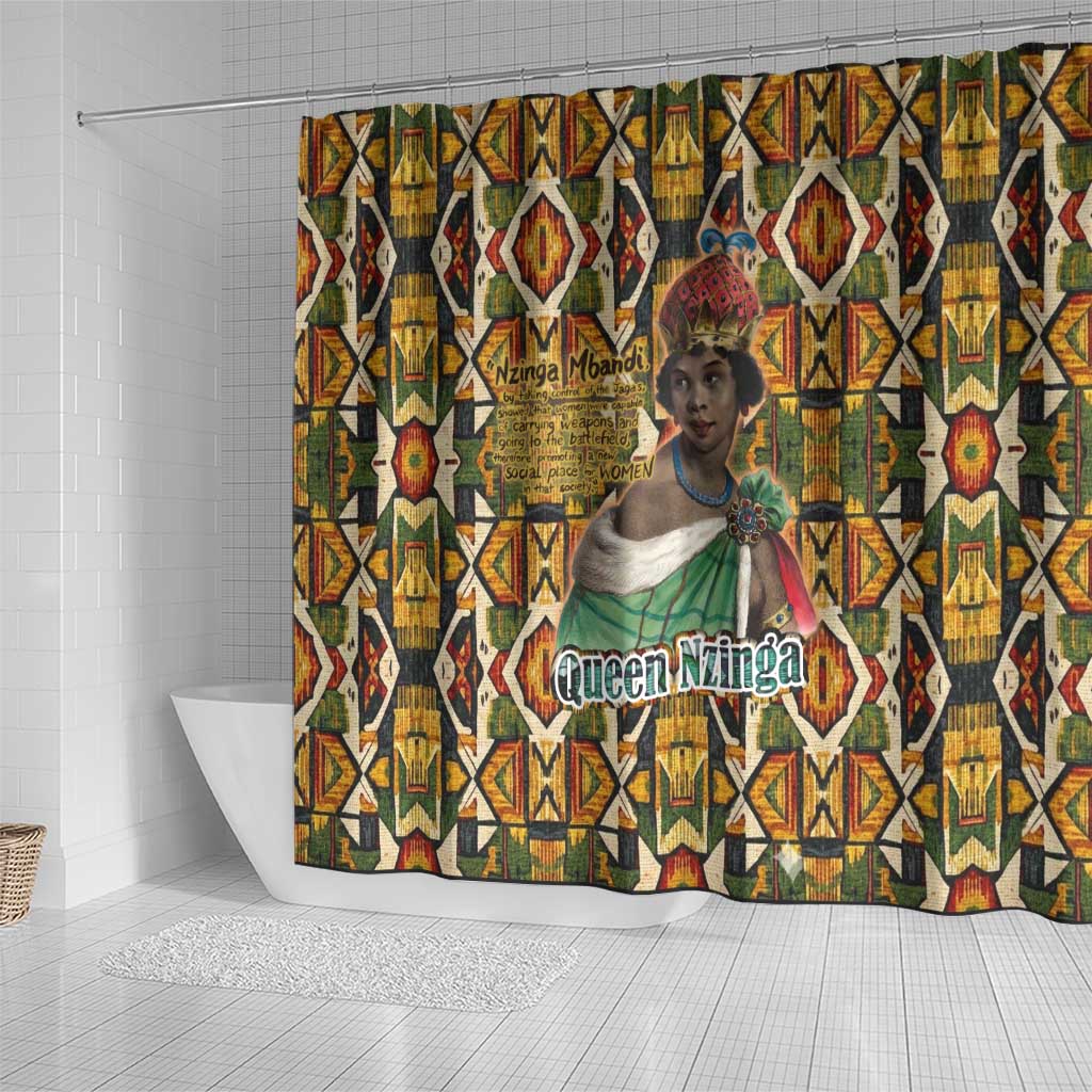 Queen Nzinga Shower Curtain Mbandi Traditional Regal Portrait Empowerment Quote African Female Leadership - African Pride