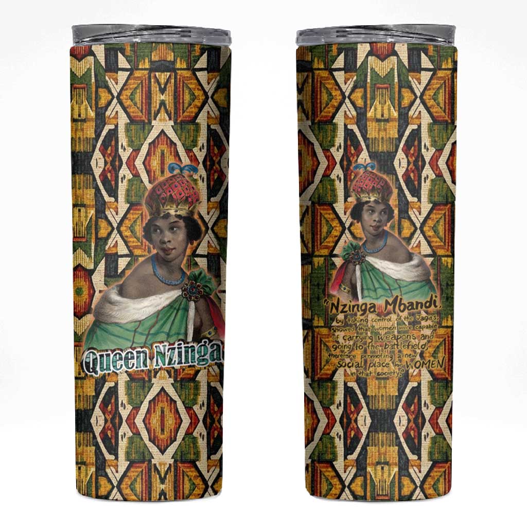 Queen Nzinga Skinny Tumbler Mbandi Traditional Regal Portrait Empowerment Quote African Female Leadership - African Pride