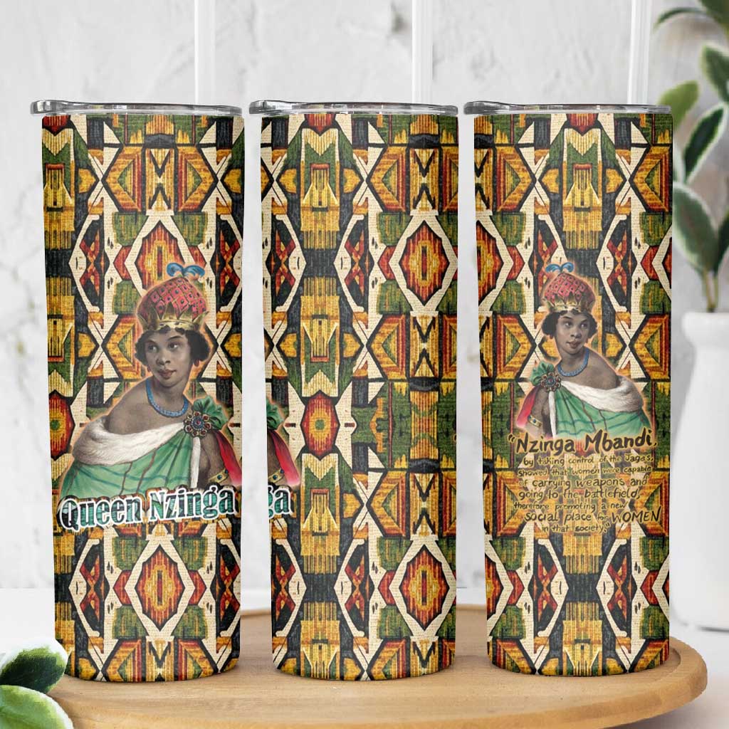 Queen Nzinga Skinny Tumbler Mbandi Traditional Regal Portrait Empowerment Quote African Female Leadership - African Pride