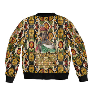Queen Nzinga Sleeve Zip Bomber Jacket Mbandi Traditional Regal Portrait Empowerment Quote African Female Leadership - African Pride