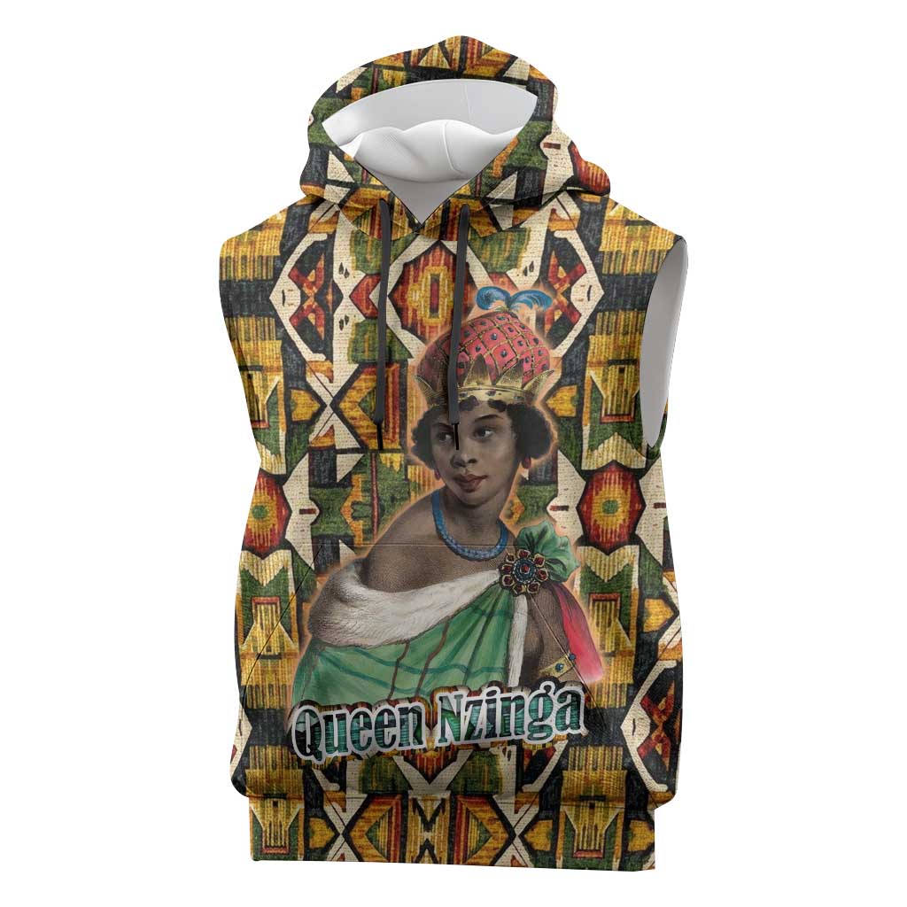 Queen Nzinga Sleeveless Hoodie Mbandi Traditional Regal Portrait Empowerment Quote African Female Leadership - African Pride