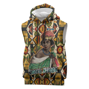 Queen Nzinga Sleeveless Hoodie Mbandi Traditional Regal Portrait Empowerment Quote African Female Leadership - African Pride