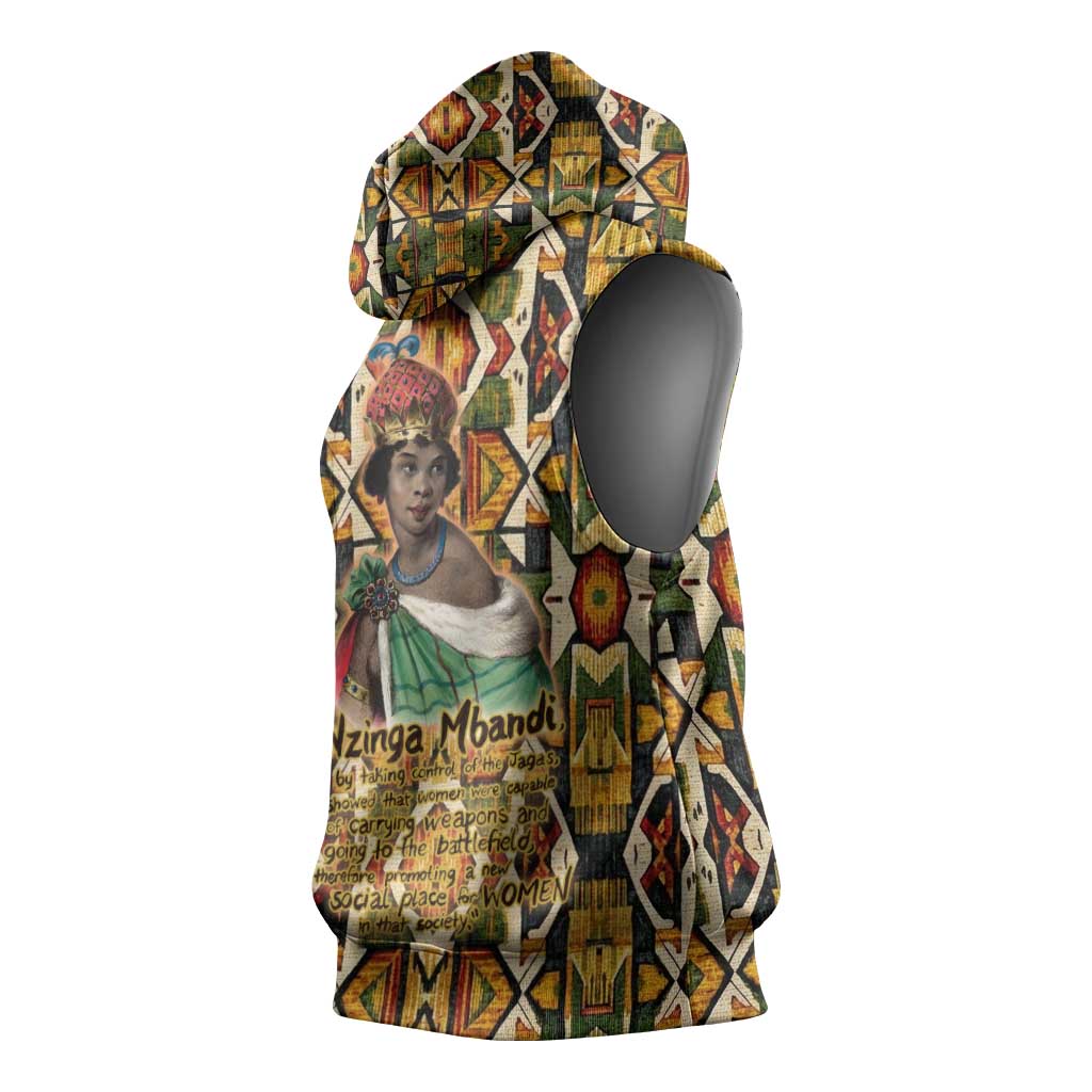 Queen Nzinga Sleeveless Hoodie Mbandi Traditional Regal Portrait Empowerment Quote African Female Leadership - African Pride