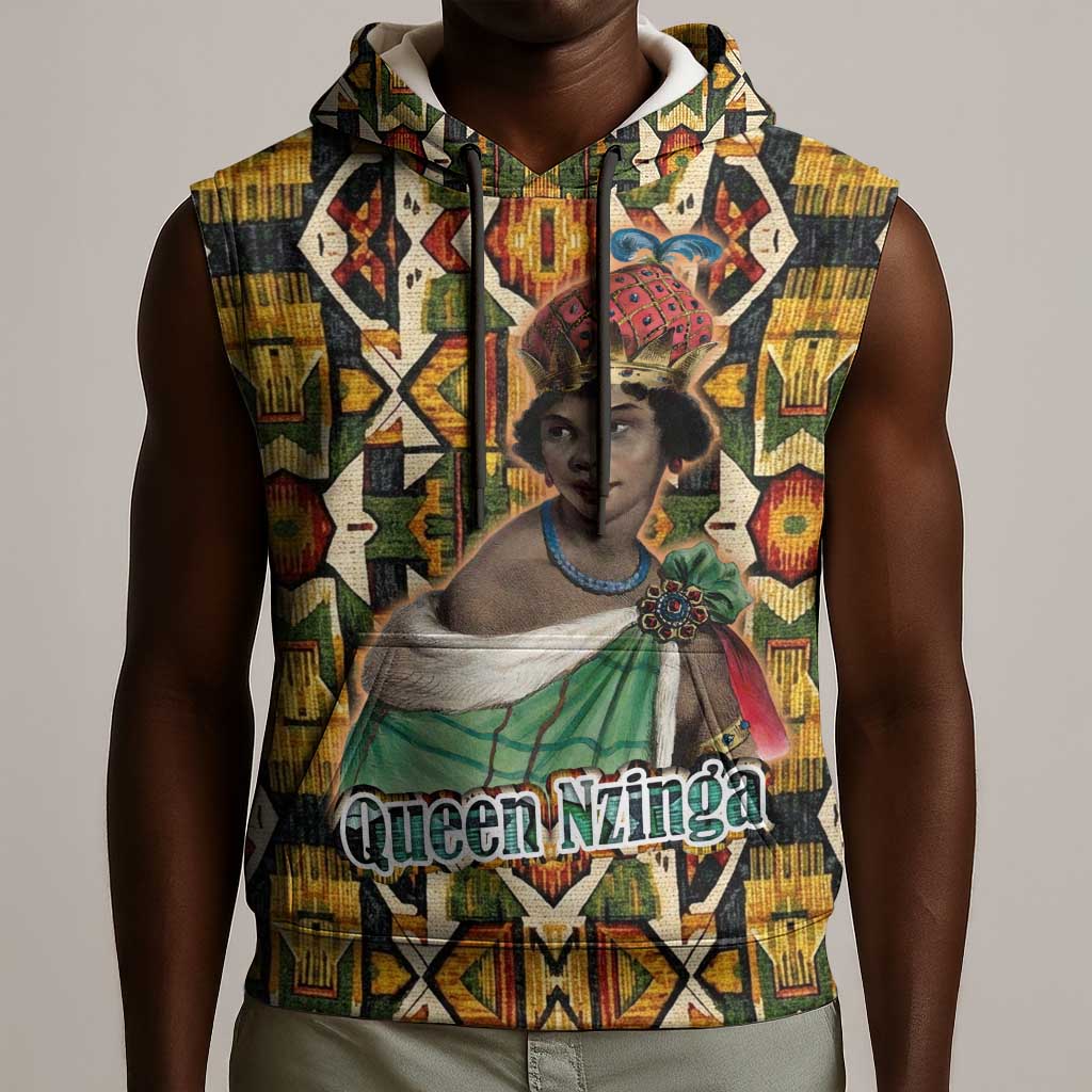 Queen Nzinga Sleeveless Hoodie Mbandi Traditional Regal Portrait Empowerment Quote African Female Leadership - African Pride