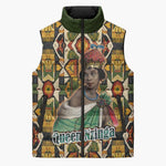 Queen Nzinga Sleeveless Puffer Jacket Mbandi Traditional Regal Portrait Empowerment Quote African Female Leadership - African Pride